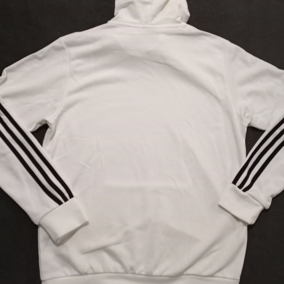 Adidas Hoodie Sweatshirt Mens White 3 Stripes - Picture 7 of 7